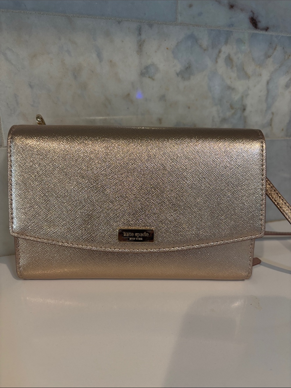 kate spade metallic rose gold crossbody clutch